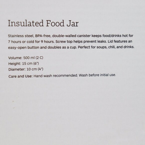 BNIB Epicure Insulated Food Jar Stainless Steel Double Walled 7hrs Cold  9 Hot - Picture 5 of 7